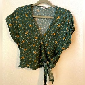 Madewell Green Floral Tie-Front Blouse